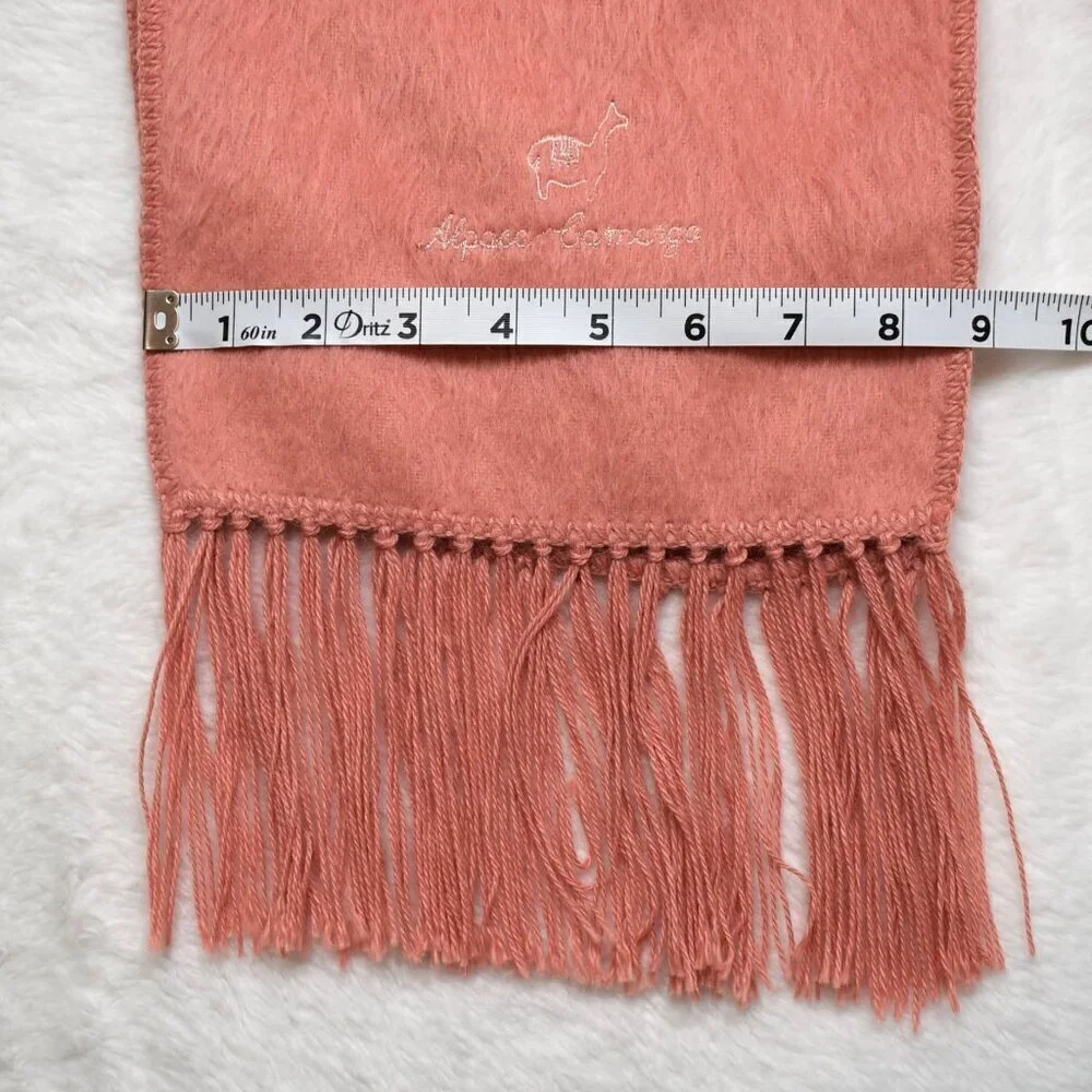 Alpaca Camargo Pink Knit Scarf Alpaca Blend Fuzzy Soft Fringed 75X9 Neutral Peru